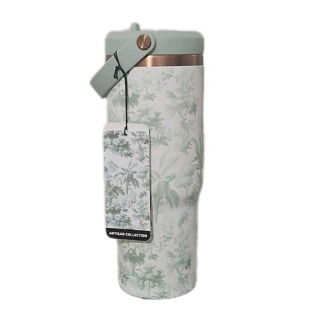 Hydrapeak Nomad 32oz Green Toile Tropical Stainless Steel Insulated Tumbler
